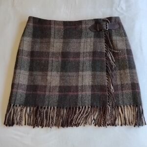Polo Wool & Alpaca Plaid Wrap Mini Skirt 4 Brown Lined